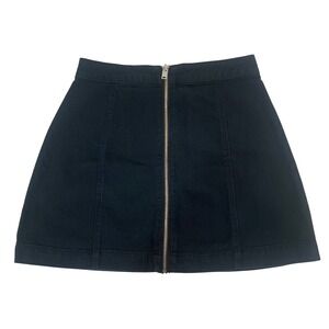 H&M Divided Women's Size 4 Black Denim Mini Skirt Front Zip A-Line High Waisted